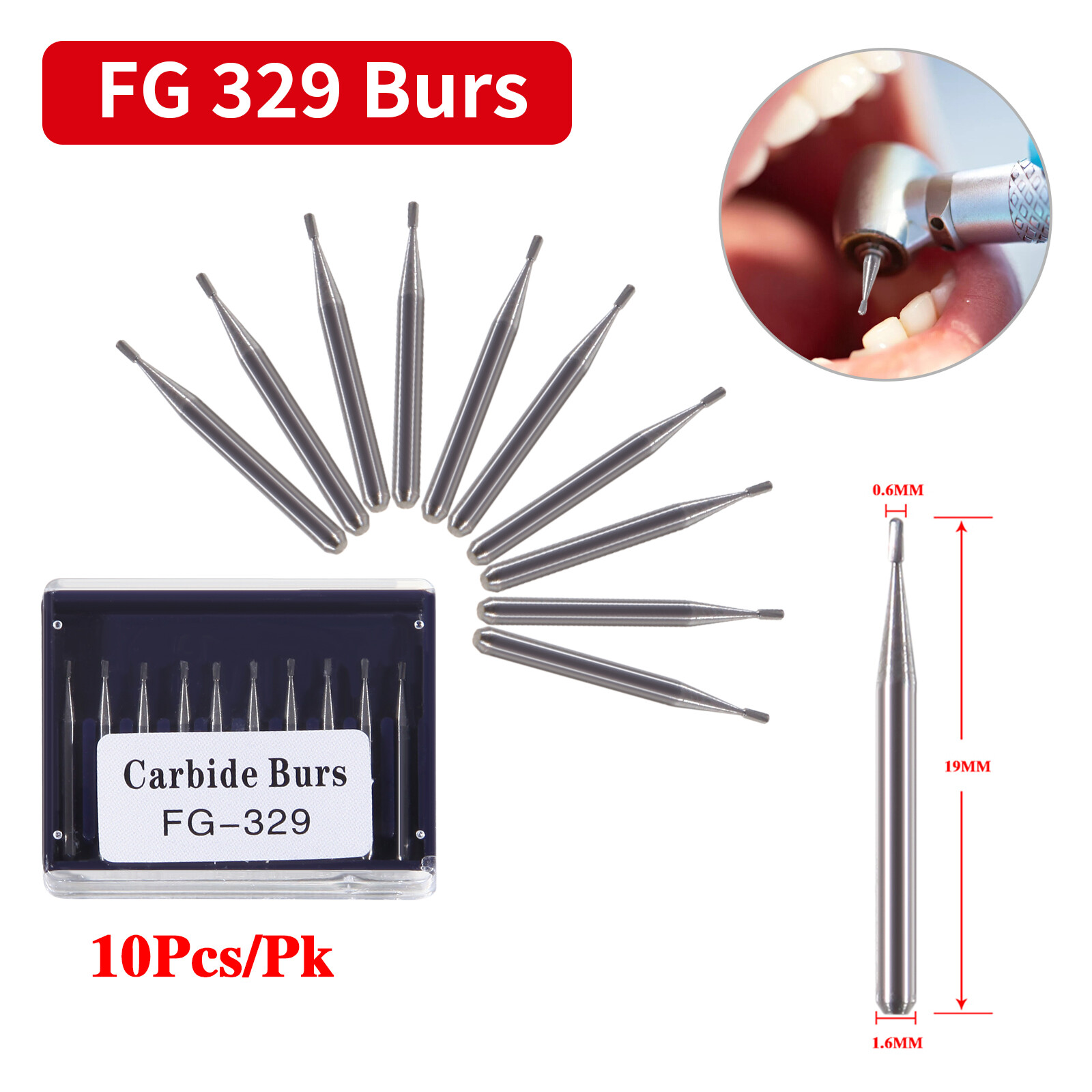 Dental Carbide Burs Pear-Shaped Type for High Speed Tungsten Steel Bur FG329