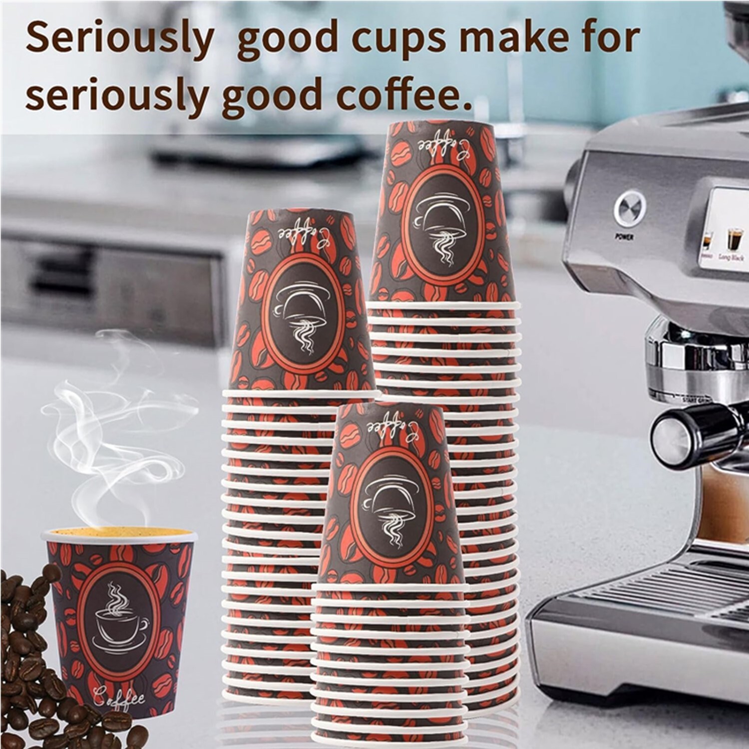8oz Disposable Paper Cups Coffee Bean Design for Cold/Hot Drinking 50-1000 Pack