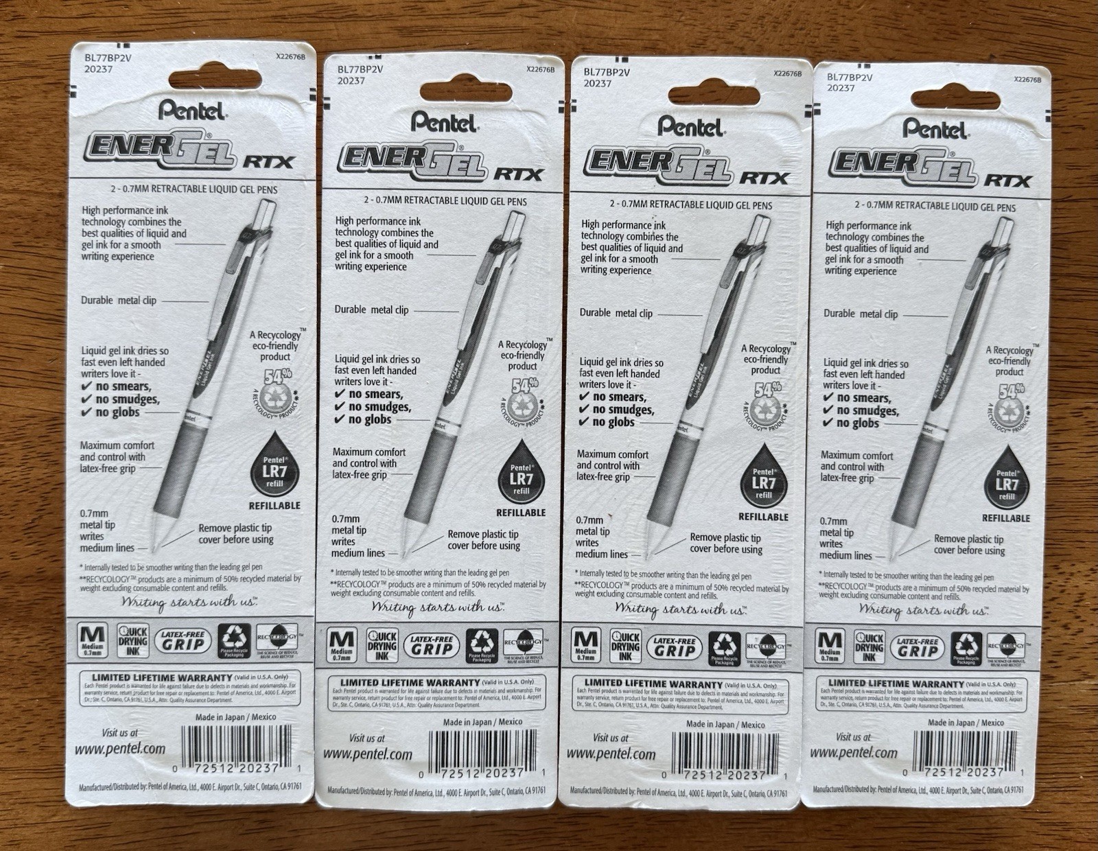 EIGHT Pentel EnerGel RTX Retractable Liquid Gel Pen Purple Violet 0.7mm Medium