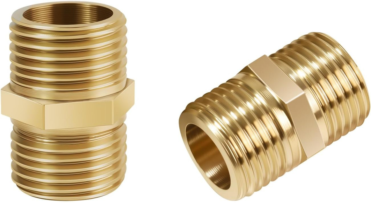 1/2 Inch Npt Brass Nipple Male To Male Pipe Fitting Adapter, Straight Connector
