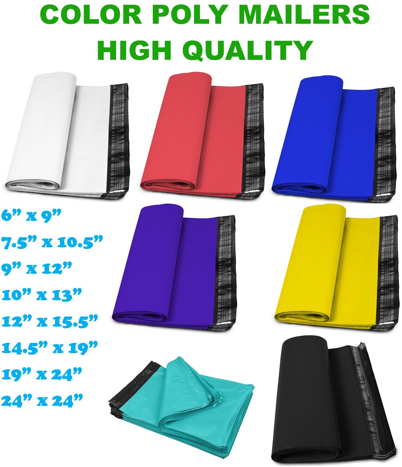 Poly Mailers Colours Shipping Bags 6×9 9×12 10×13 7.5×10.5 12×15.5 14.5×19 19×24