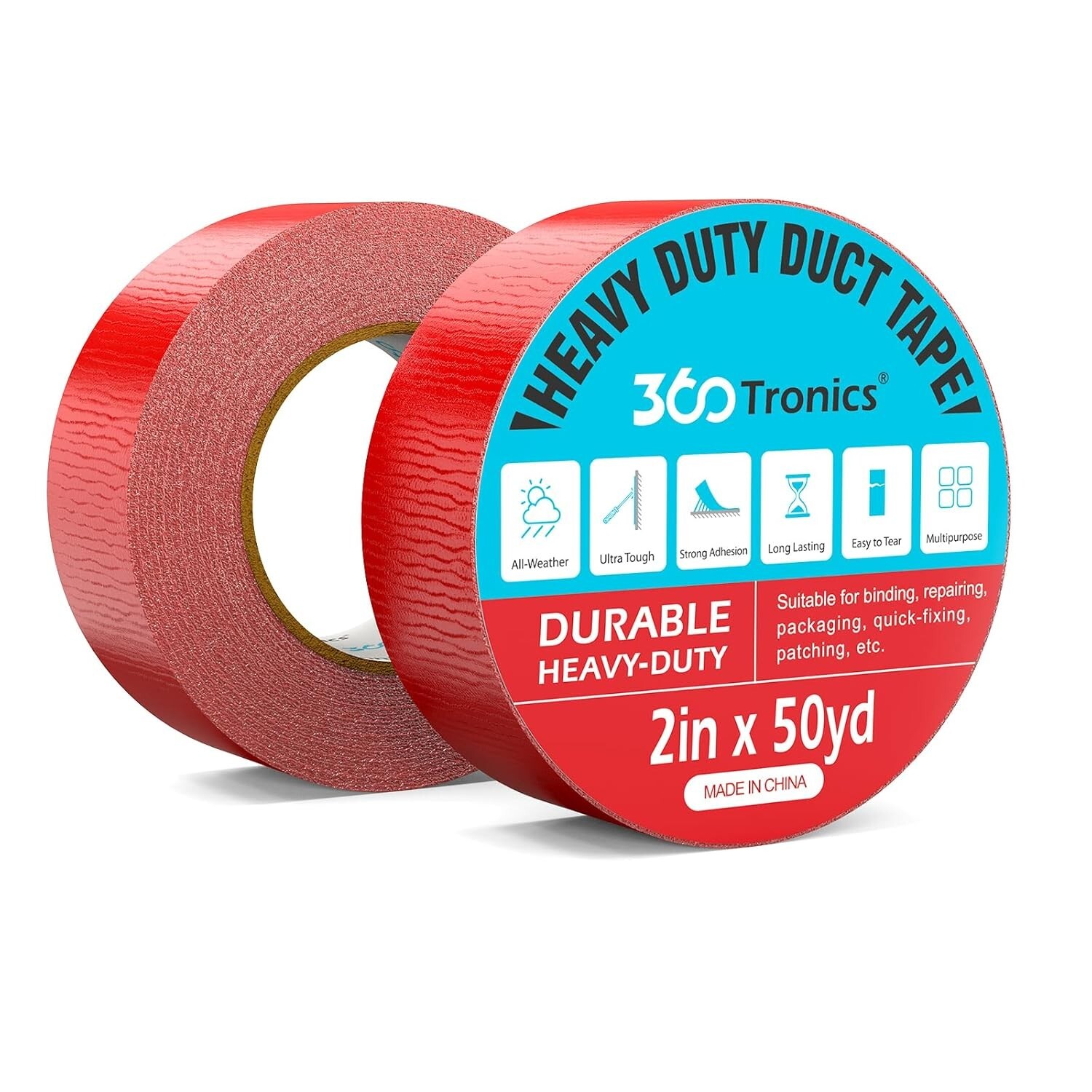 2 Rolls Red Duct Tape Heavy Duty Version, 2 in x 50 Yards Roll, 100 Yards Total