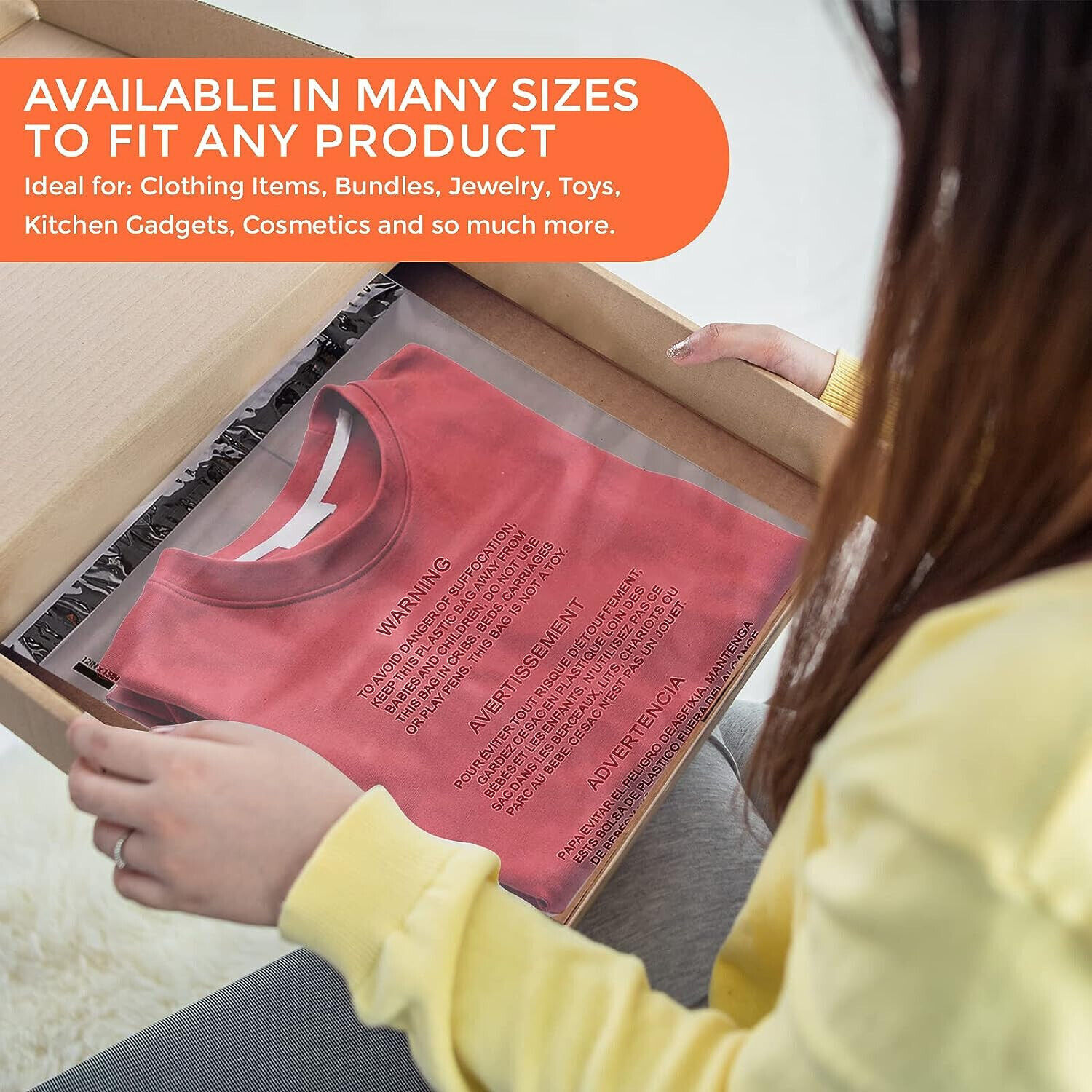 Poly Bags Resealable Suffocation Warning Clear Merchandise 1.5 mil Shirt Apparel