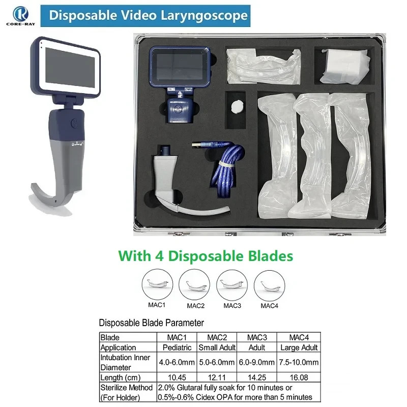 3.5″ Touch Screen Digital Video Laryngoscope With 4 size Disposable Blades