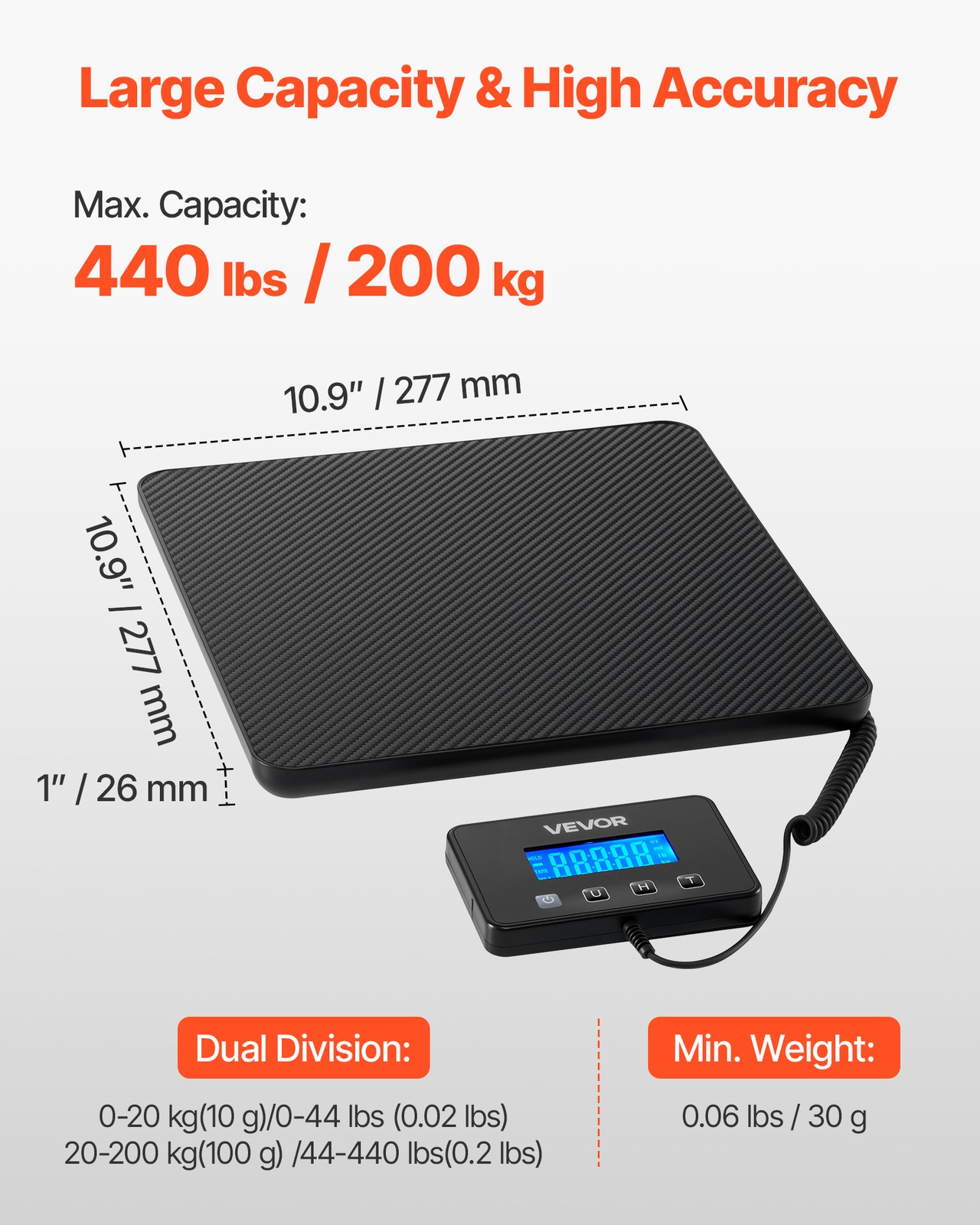 VEVOR 440 lbs Digital Postal Scale 0.35 oz/3.5 oz Dual Accuracy Shipping Scale