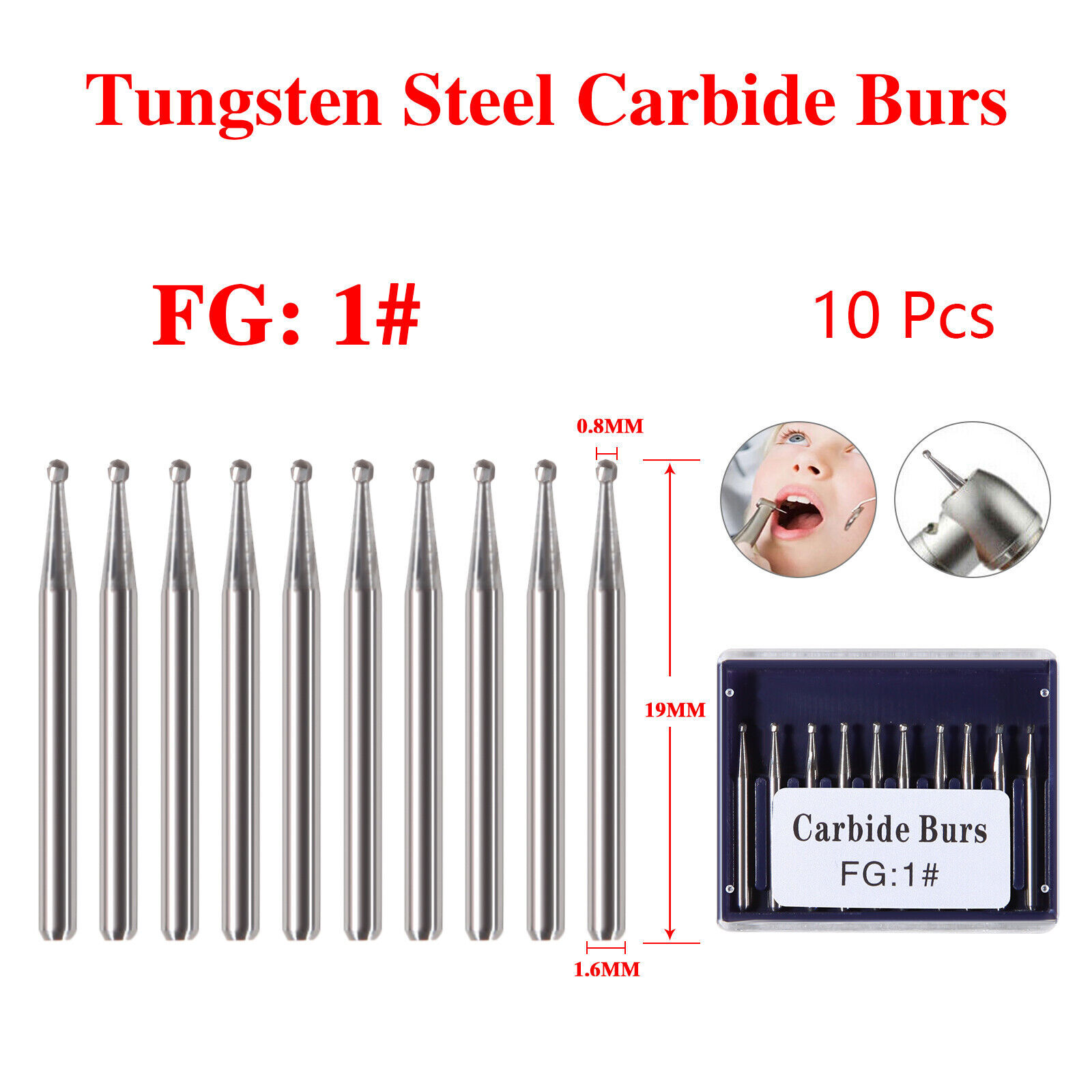 Dental Tungsten Carbide Bur FG Dills Round Type For High Speed Handpiece