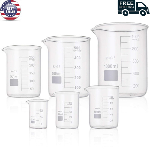 6 Pack Glass Lab Pyrex Beaker Set Measuring Cup 50/100/250/500/1000 ML