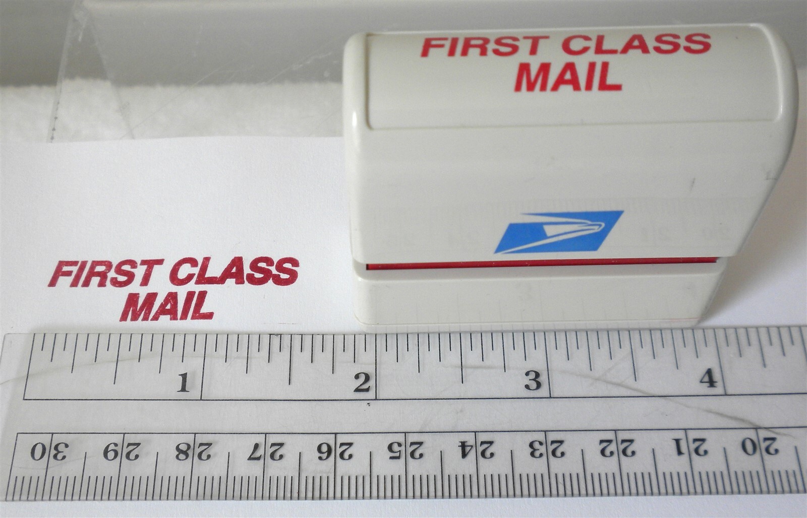 RARE UNITED STATES POST OFFICE FIRST CLASS MAIL RUBBER STAMP IN ORIGINAL PACKAGE