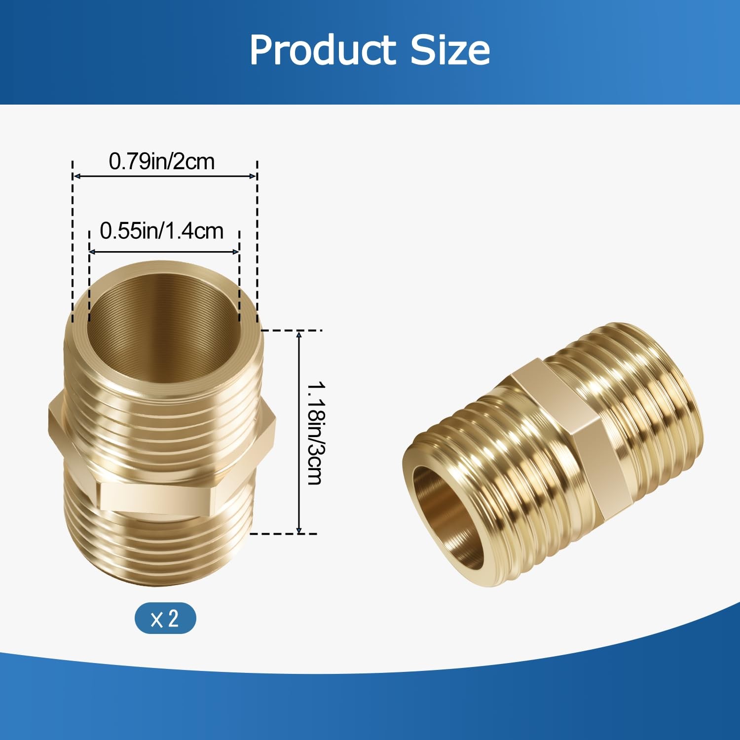 1/2 Inch Npt Brass Nipple Male To Pipe Fitting Adapter, Inch, Gold
