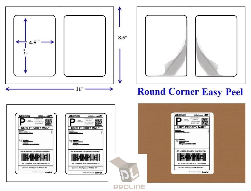 200 Quality Round Corner Shipping Labels 2 Per Sheet 7″ x 4.5″