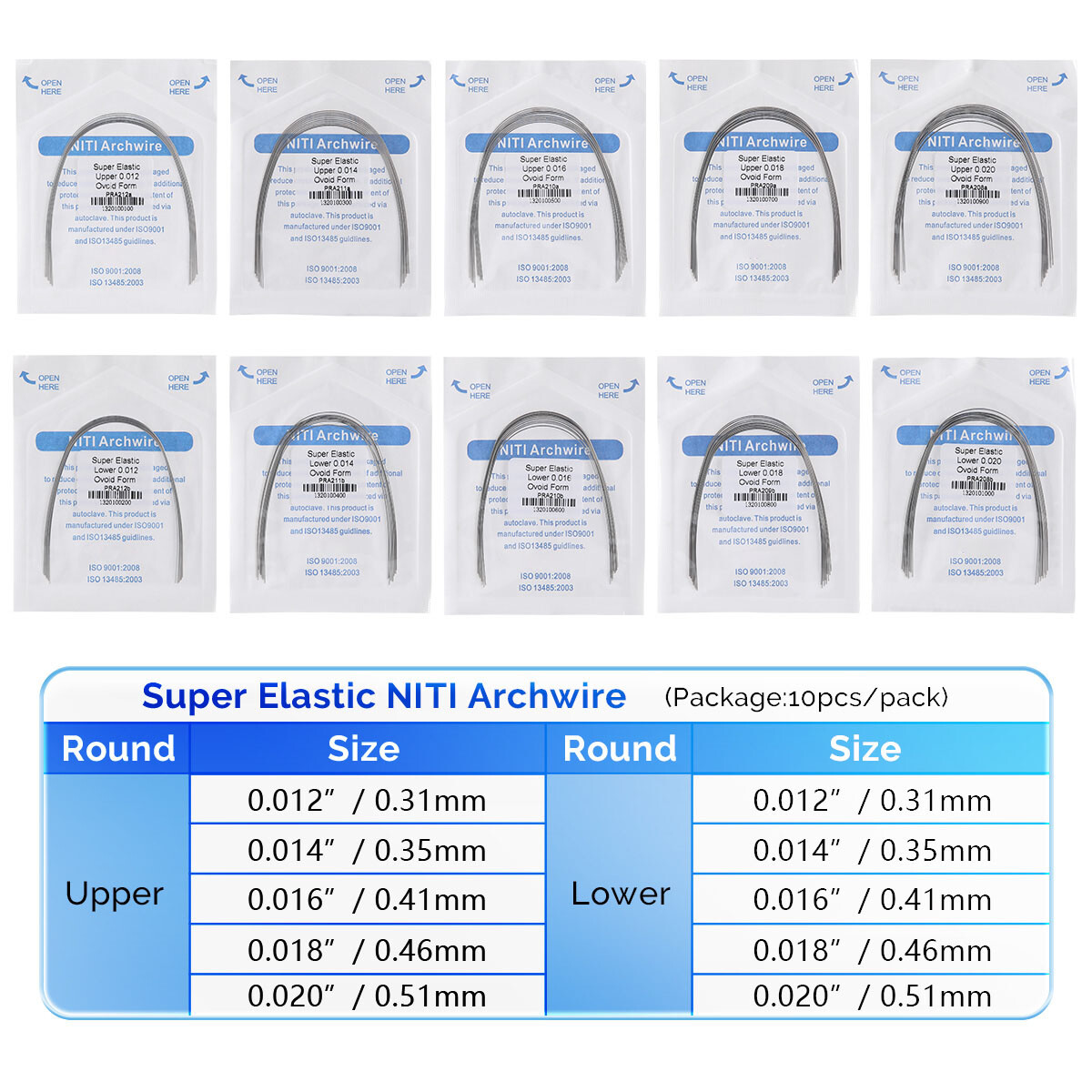 AZDENT Dental Super Elastic Round Arch Wires Niti/Stainless Steel Ovoid /Natural