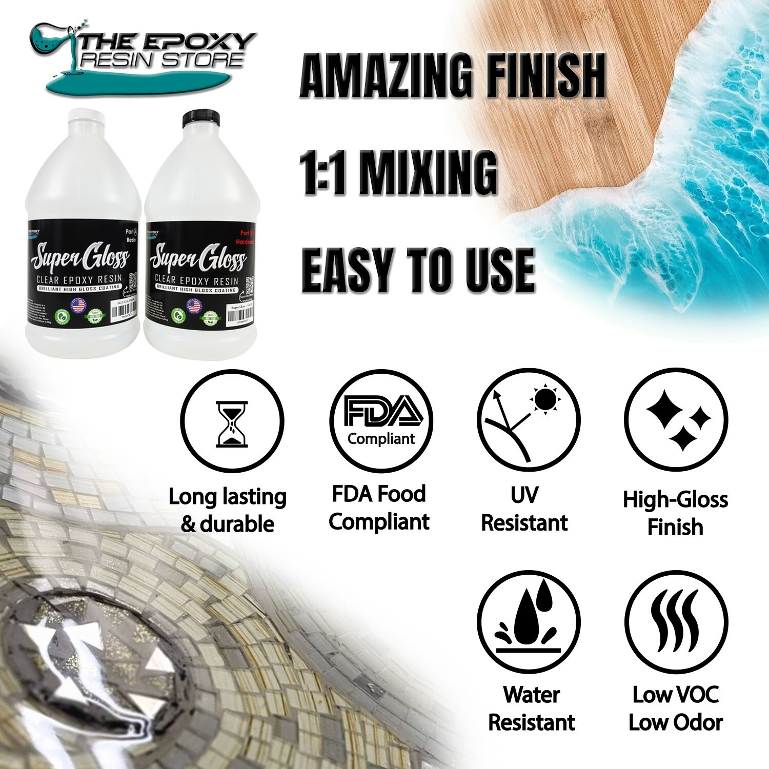 The epoxy resin Store – No yellowing, tabletops, crafts, counters – 1 Gallon Kit