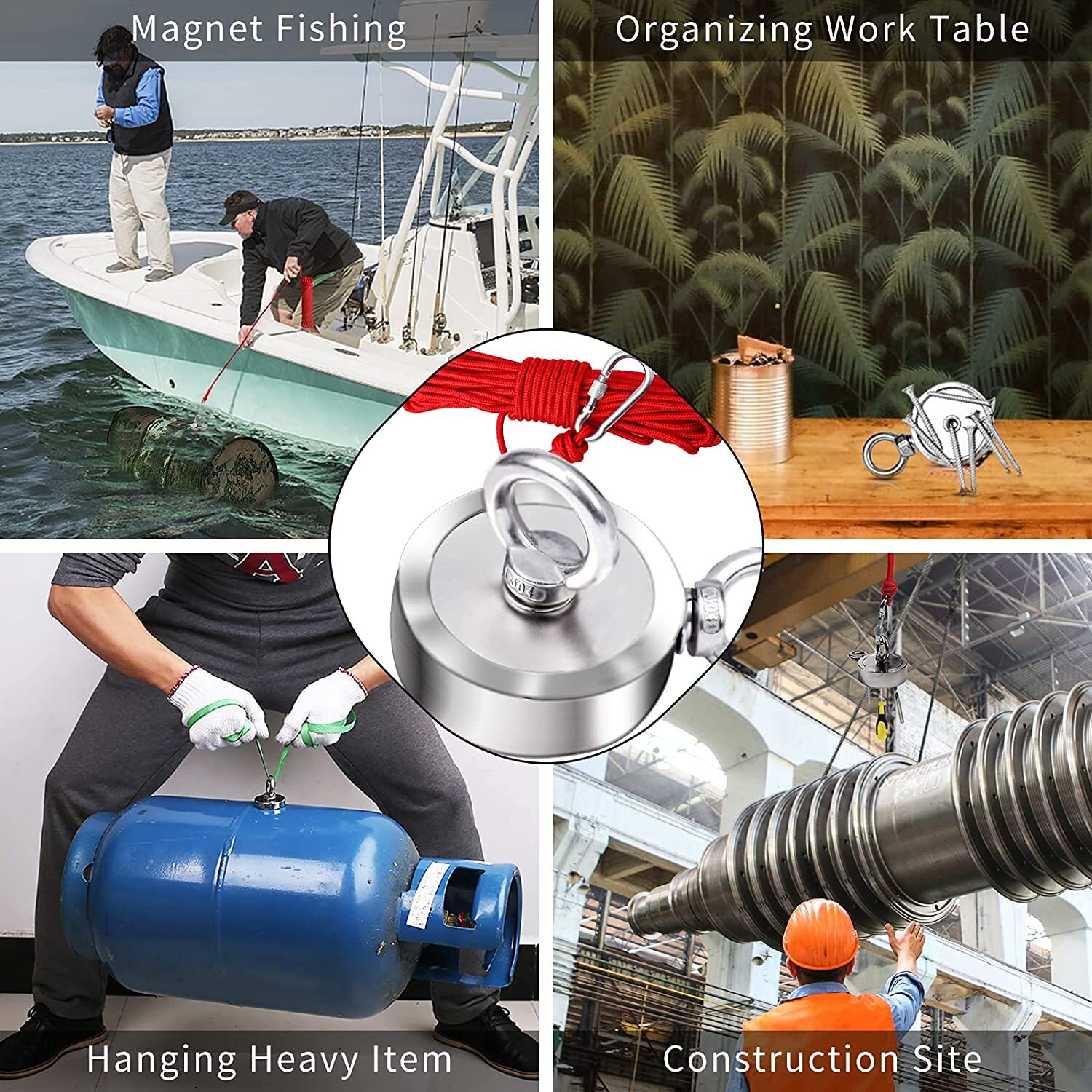 Up to 1500 Lbs Fishing Magnet Kit Pull Force Strong Neodymium + Carabiner+ Rope
