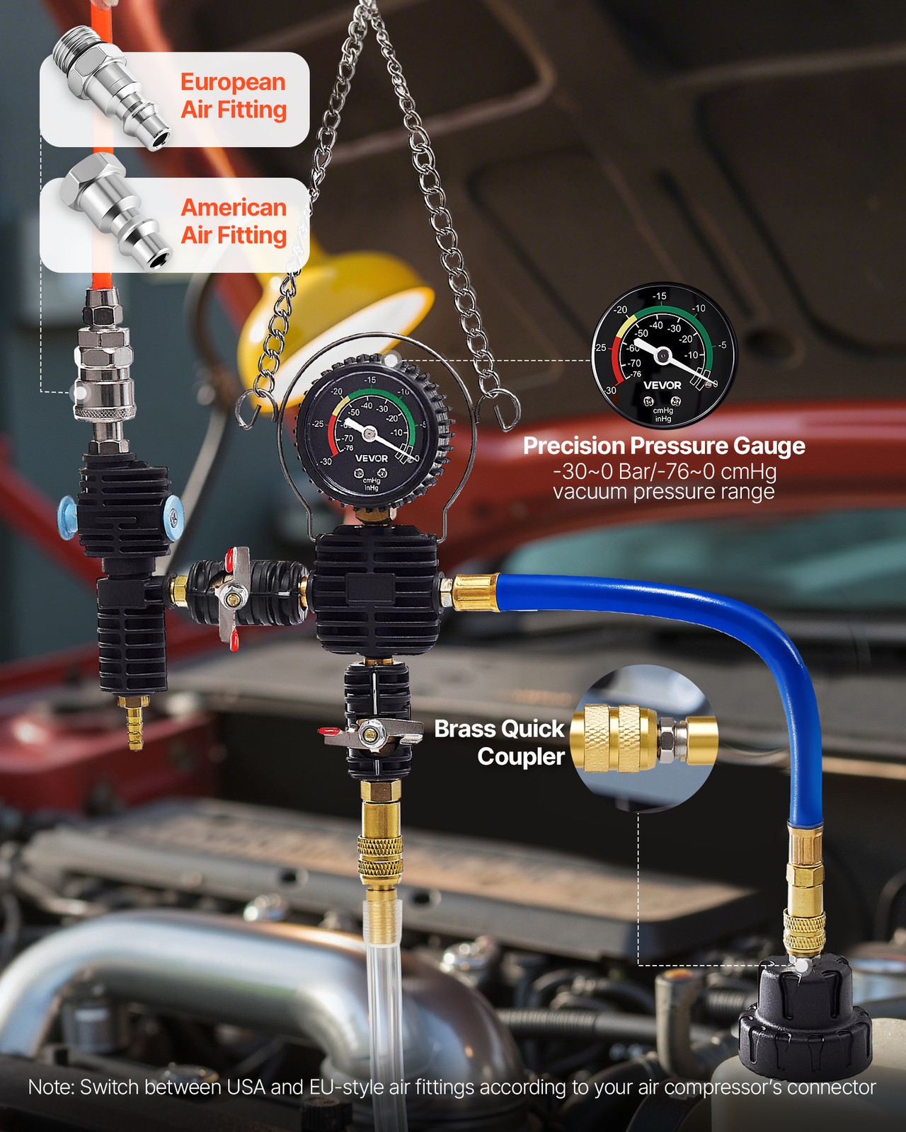VEVOR Radiator Pressure Tester & Coolant Vacuum Refill Kit 47Pcs Universal Fit