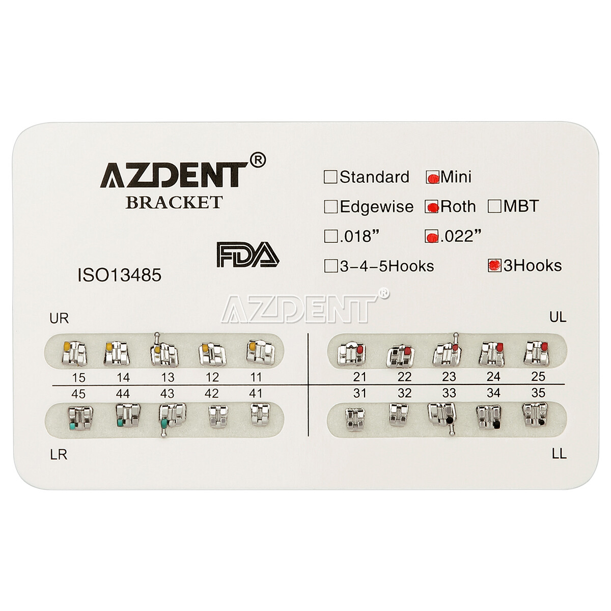 AZDENT Dental Orthodontic Bracket Braces Mini Roth .022 Hooks 3-4-5/ Hooks 3