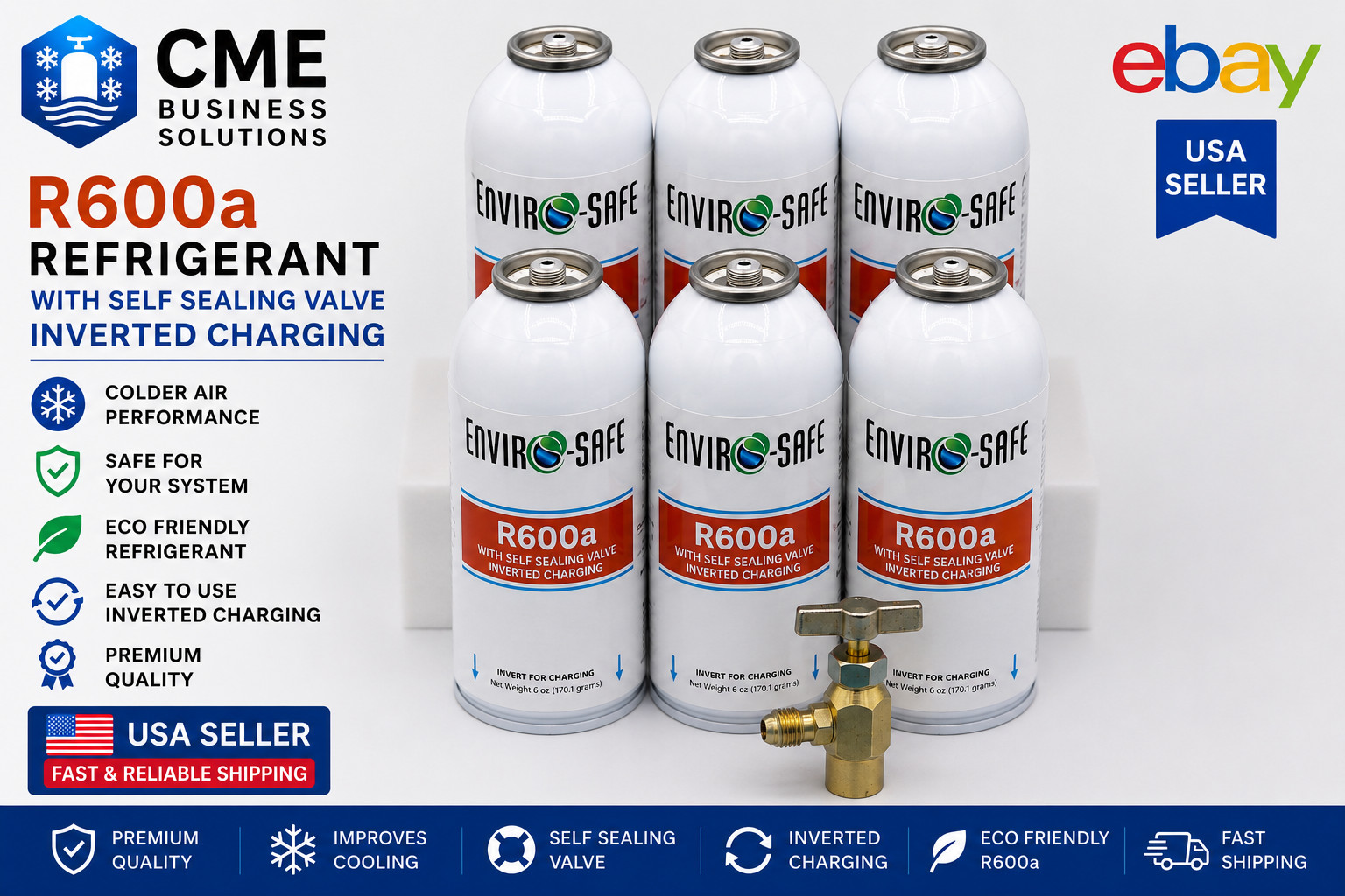 Enviro-Safe R600a Refrigerant Kit with Self-Sealing Valve & Charging Adapter – 6