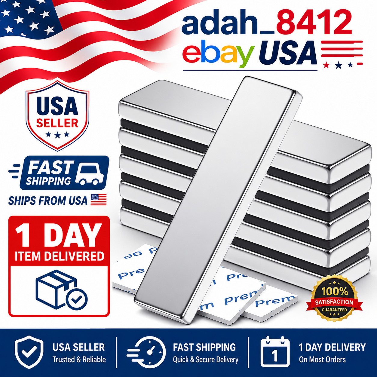 6 Pack Super Strong Bar Magnets Heavy Duty, Large Flat Magnetic Powerful Strips