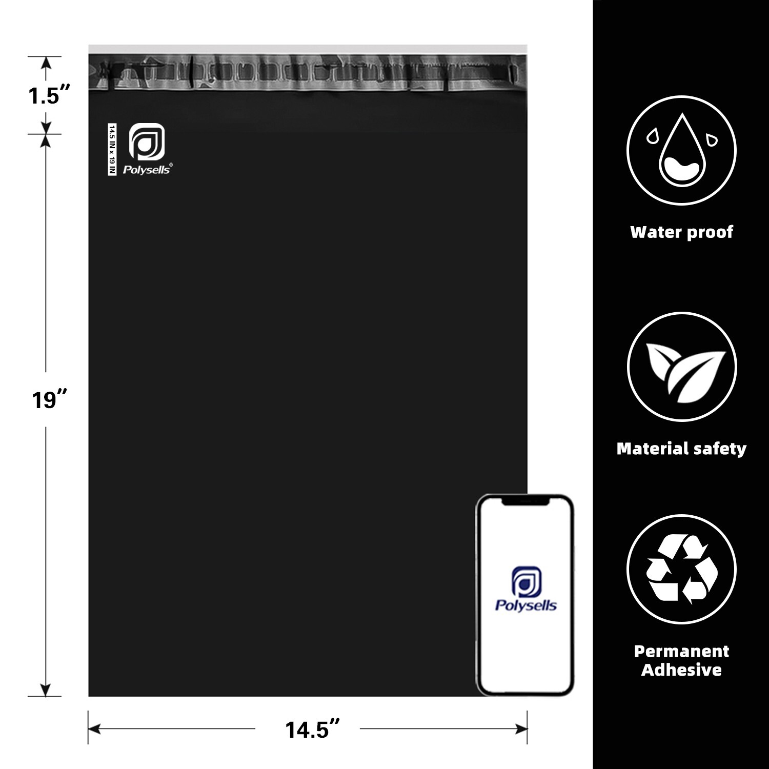 500 14.5×19 Poly Mailer Self Sealing Shipping Mailer Bags Black POLYSELLS