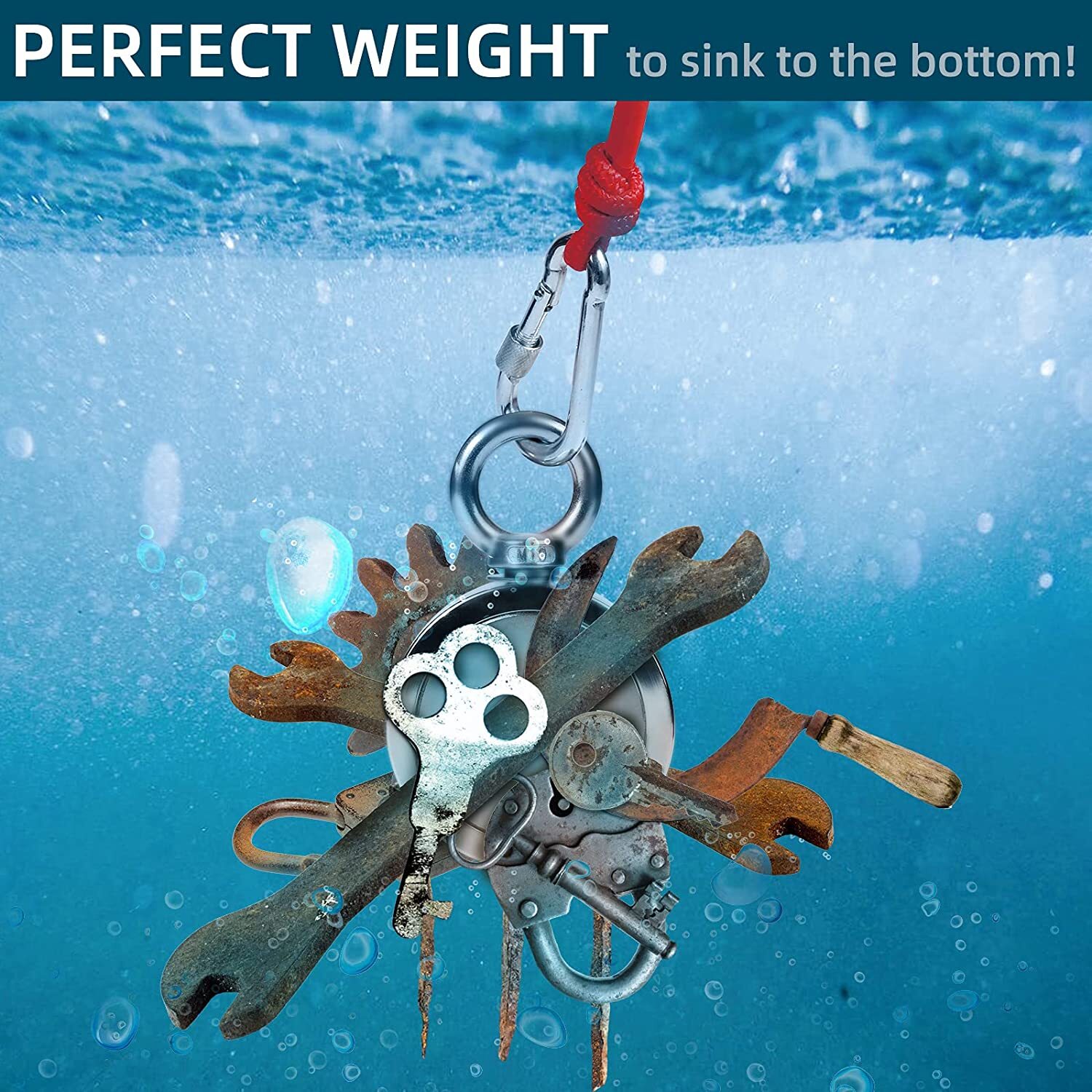 Up to 1500 Lbs Fishing Magnet Kit Pull Force Strong Neodymium + Carabiner+ Rope