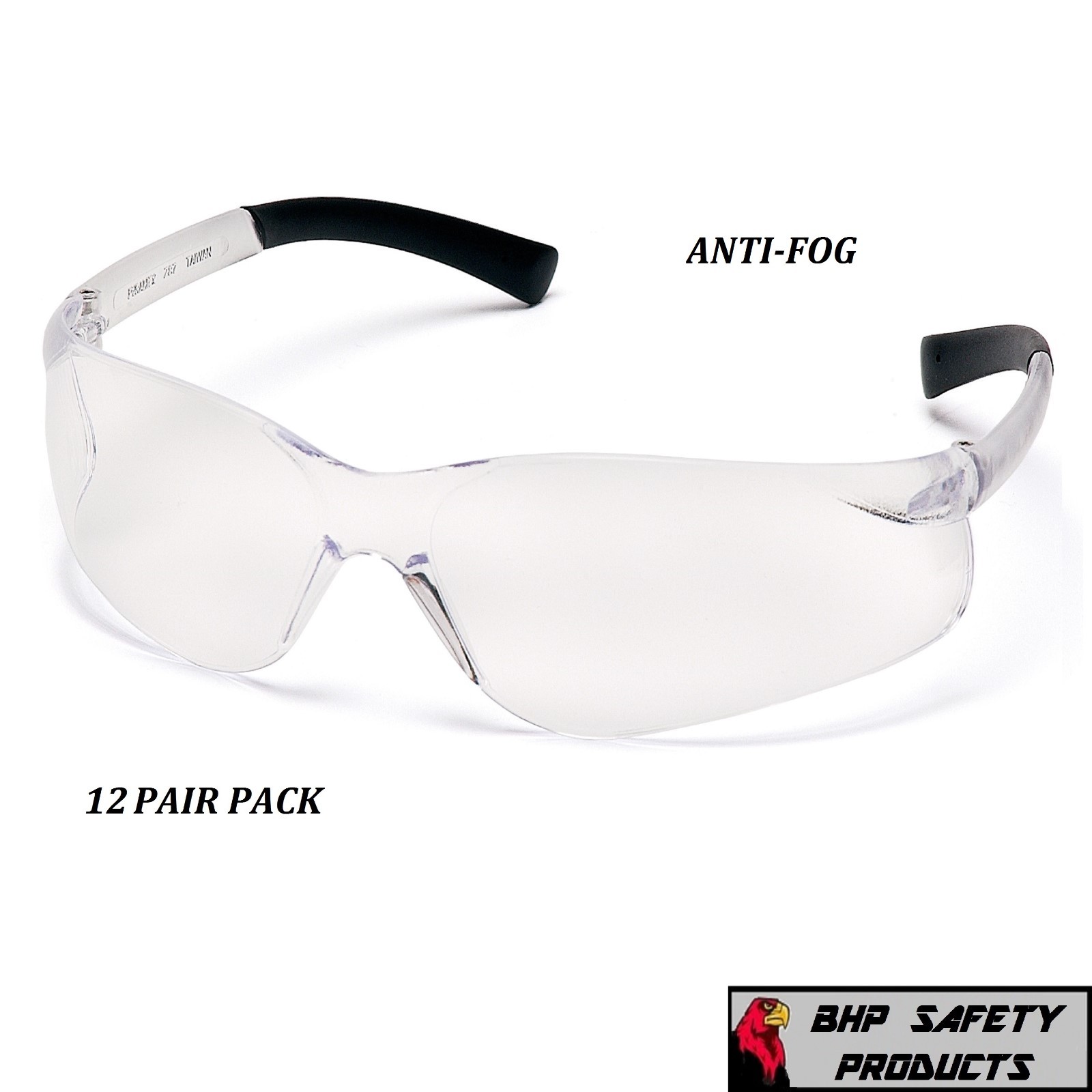 PYRAMEX ZTEK SAFETY GLASSES CLEAR ANTI-FOG LENS SHOOTING EYEWEAR S2510ST (12 PR)