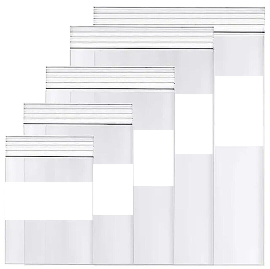 Writable WHITE BLOCK HEAVY DUTY 4Mil Clear Zip Seal Bags Reclosable Top Plastic