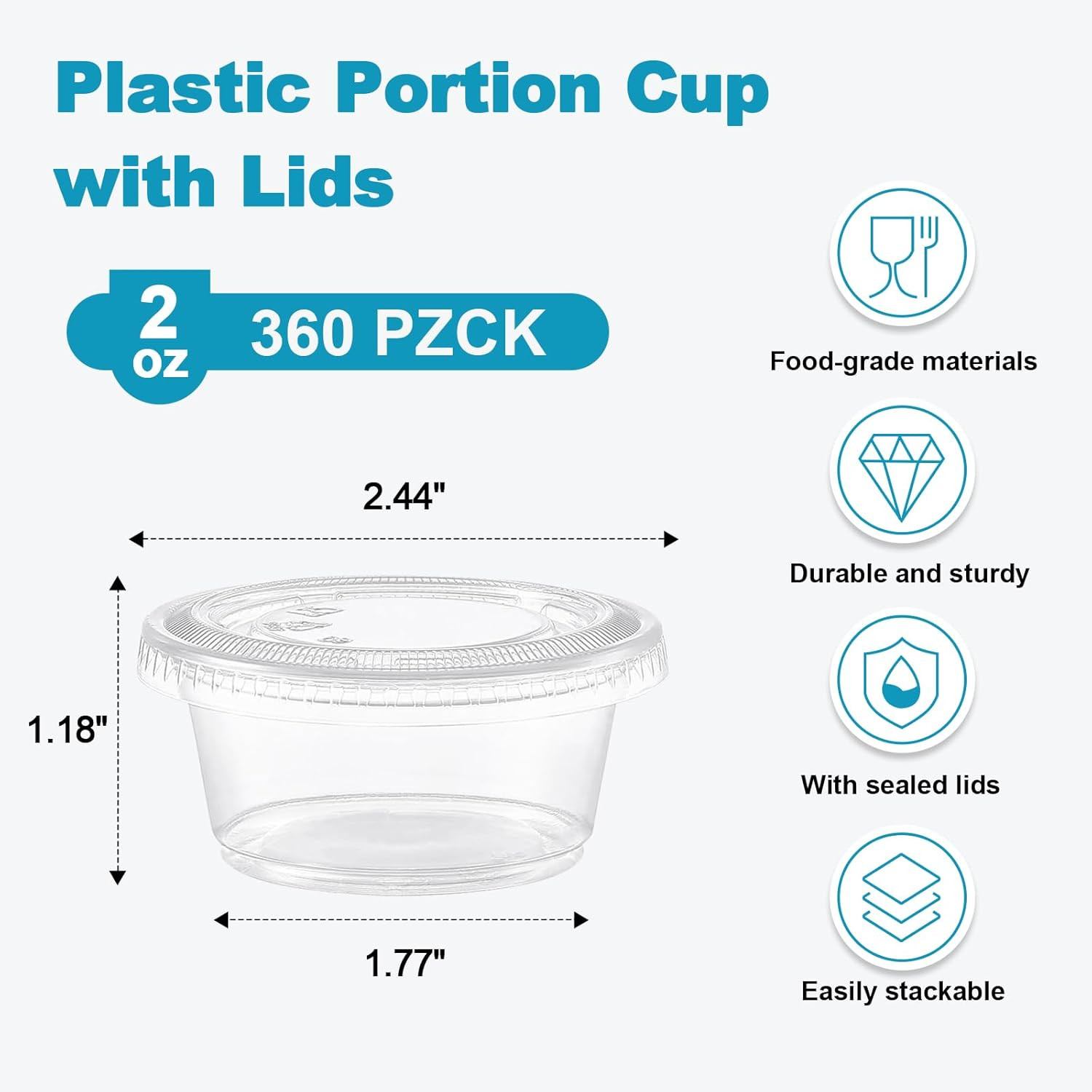 360 Set 2 Oz Jello Shot Cups with Lids, Small Plastic Food Portion Condiment Cup