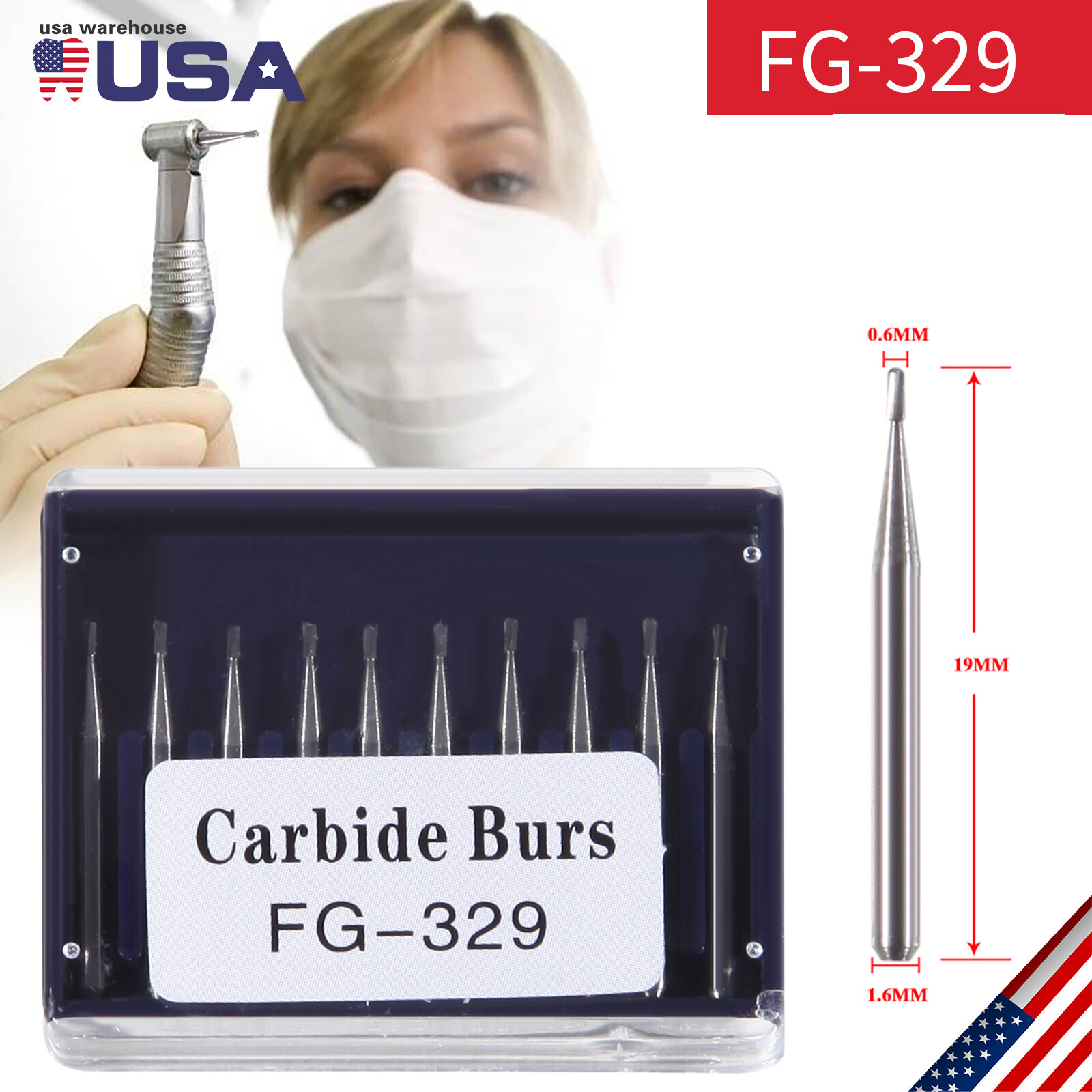 Dental Carbide Burs Tungsten Bur FG # 329 Pear Shape for High Speed Handpiece ty