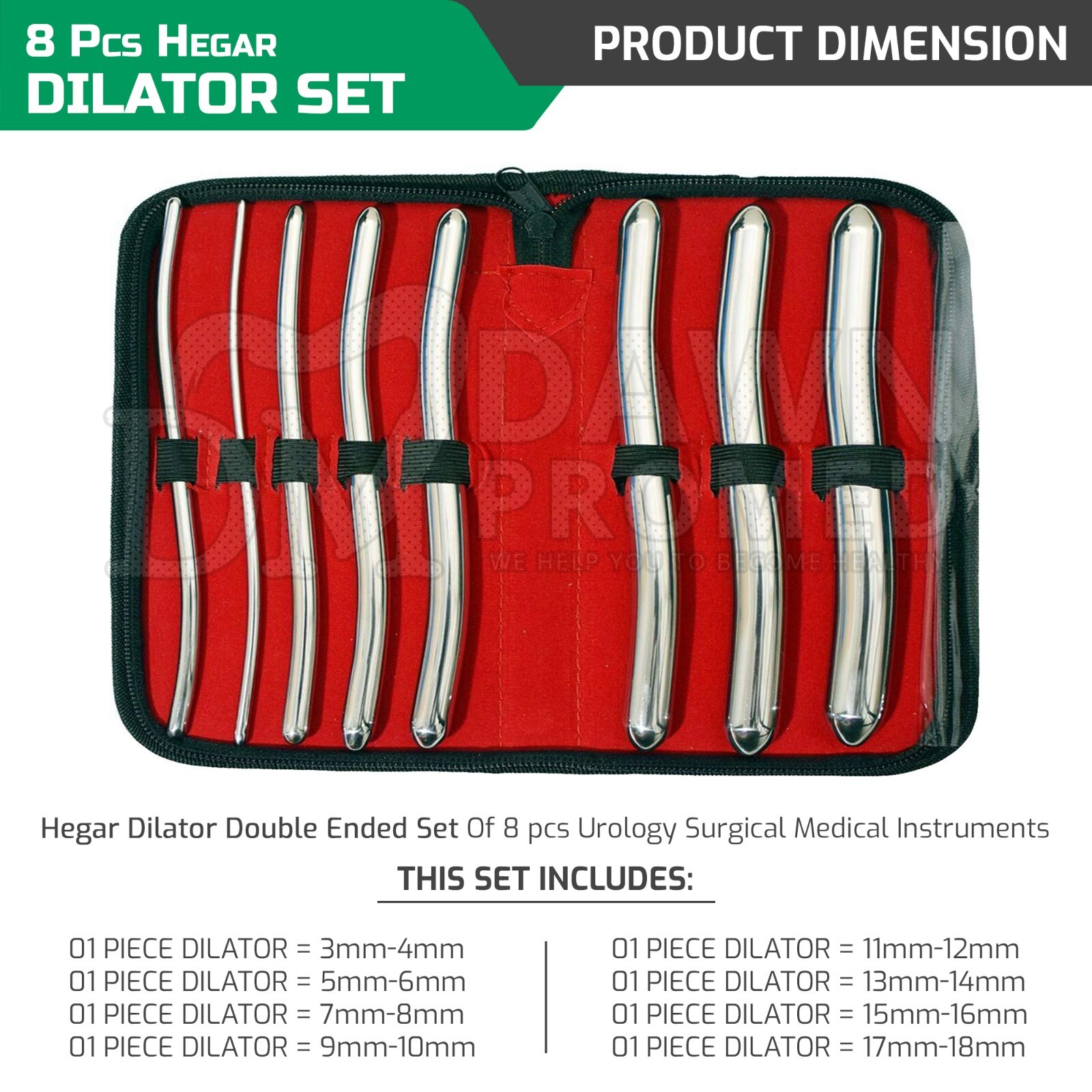 8 Pcs Hegar Dilator Set Uterine Urethral Diagnostic Cervical Sounds German Grade