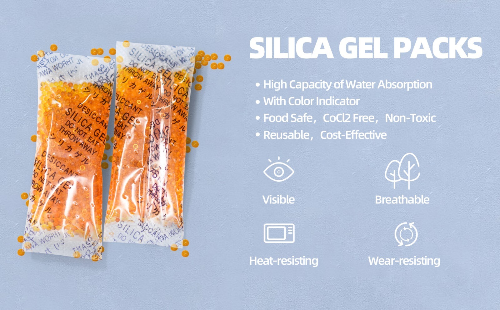3 Gram 100 Packets Silica Gel Indicating Food Grade Desiccant Packs
