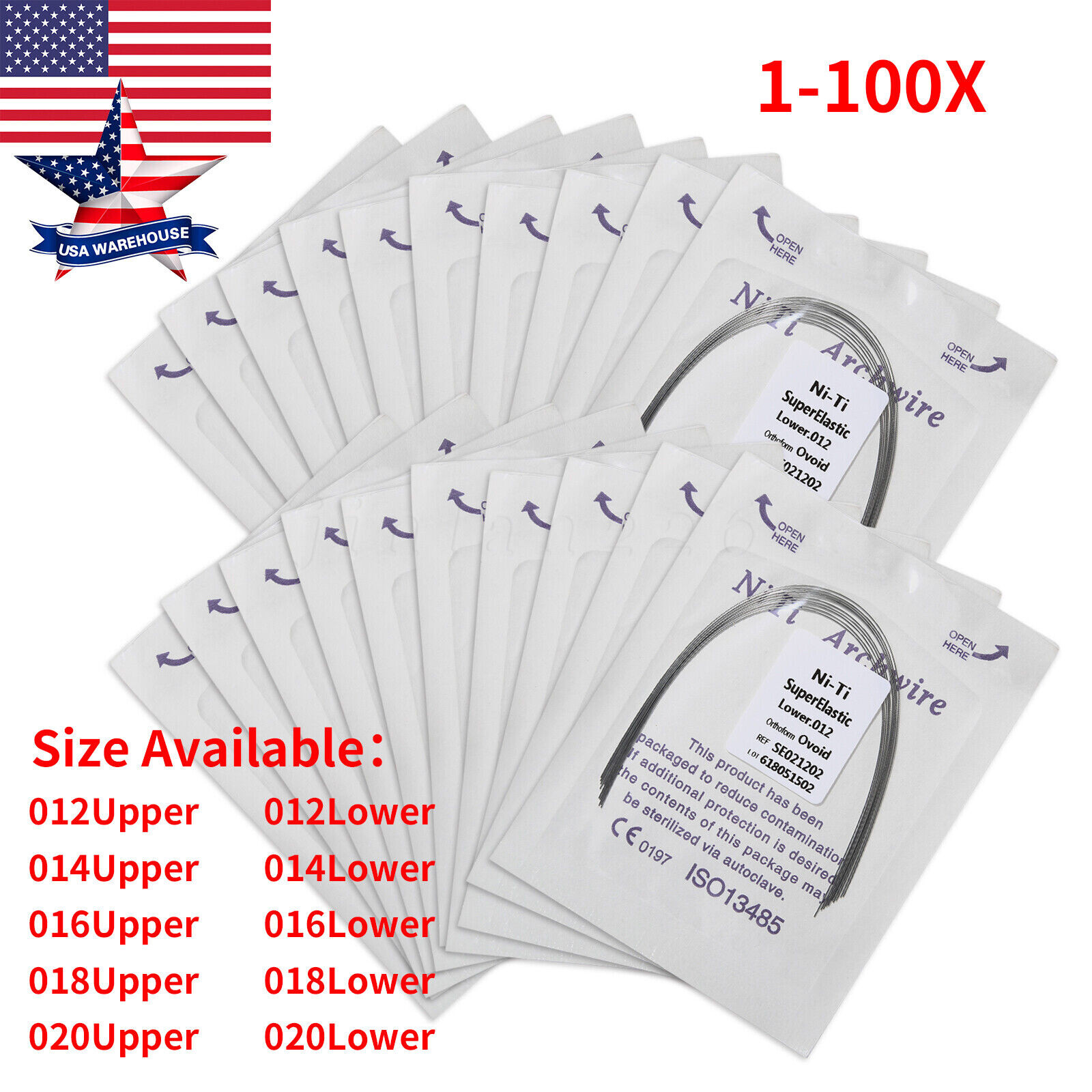 Dental Ortho Super Elastic Niti Round Arch Wire Ovoid 012-020upper/lower all