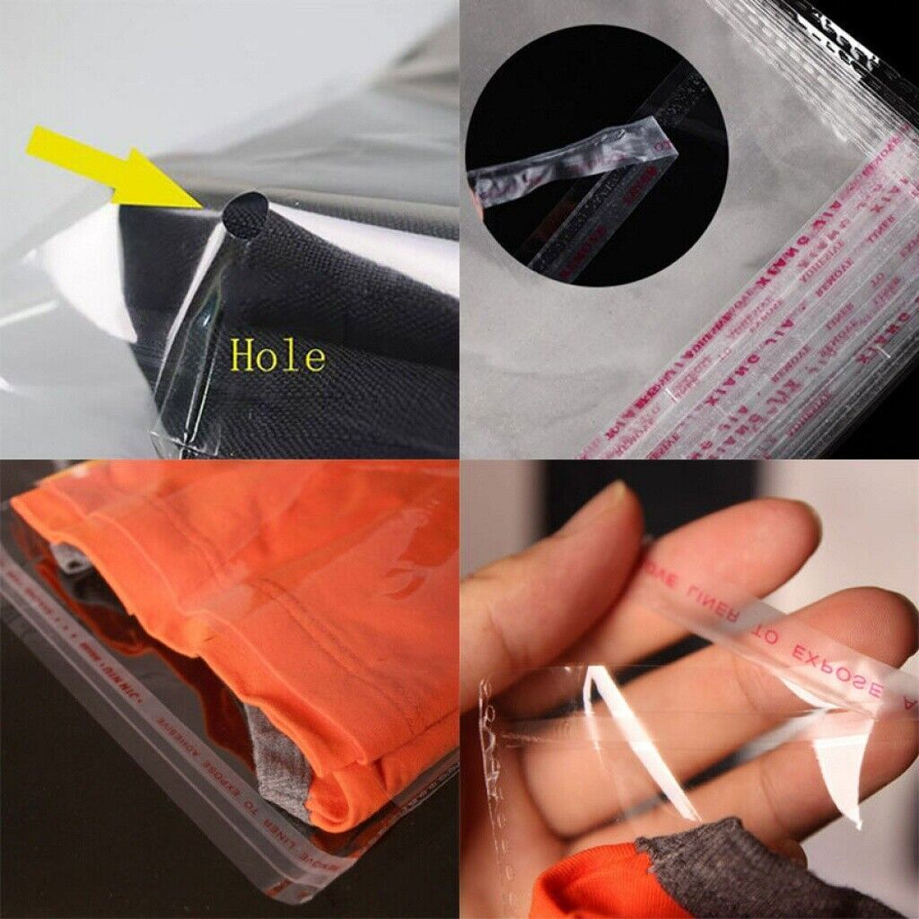 100PCS Clear Resealable Self Sealing Cello Cellophane Bags Plastic OPP Poly Bags