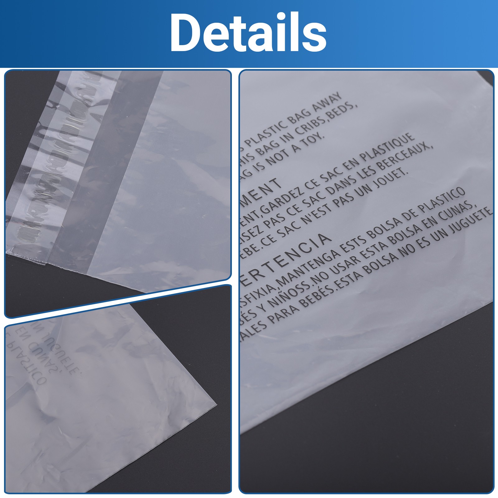 Clear Poly shipping Bags with Suffocation Warning -10X13,11×14,12×15,14×20,18×24