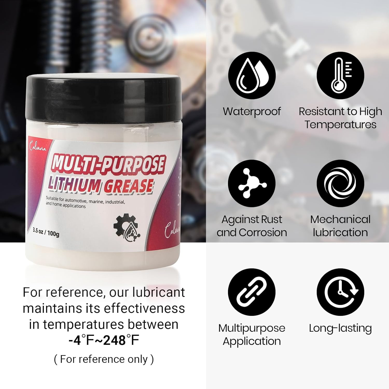 3.5Oz Multi-Purpose White Lithium Grease with 2 Brushes, Ideal for Automotive, M