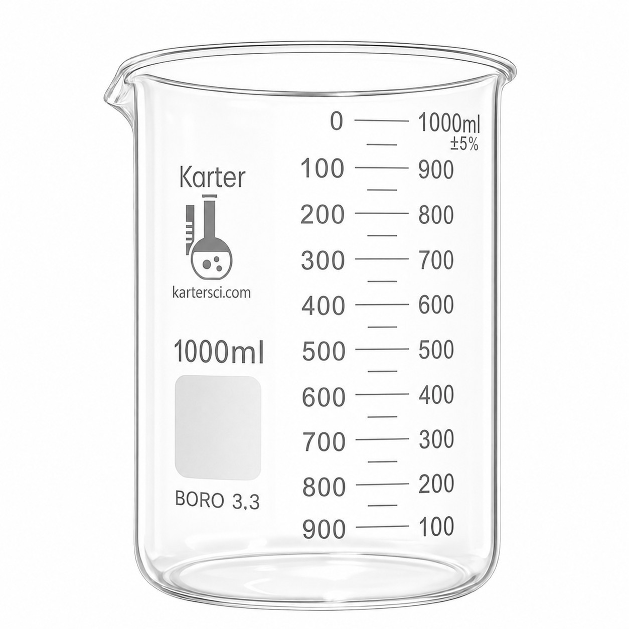 1000ml Low Form Graduated Glass Beaker, 3.3 Boro., Graduated (Single)