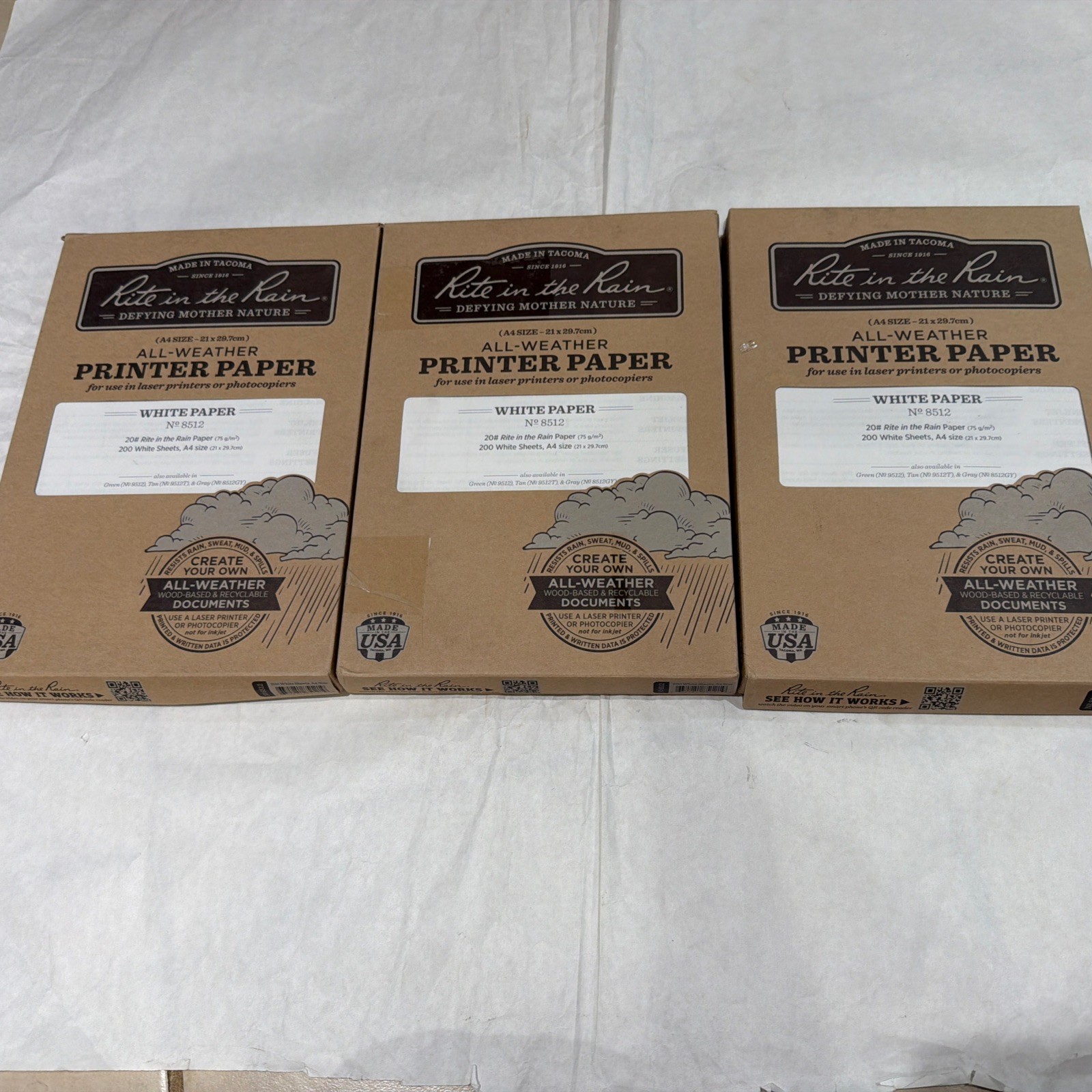 Qty 3 Rite in the Rain 8512 All-Weather Printer Paper 200 Sheets White A4 Size