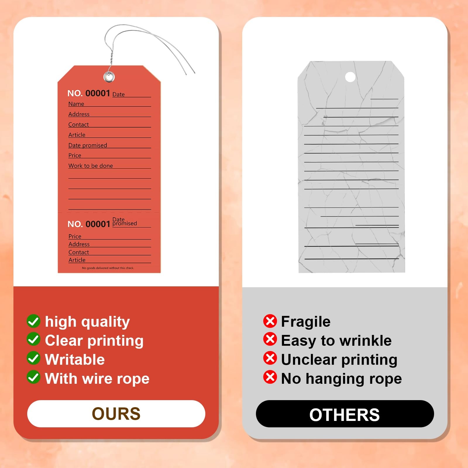 100 Pack Red Repair Tags with Wire Rope Service 2.6×5.25in,