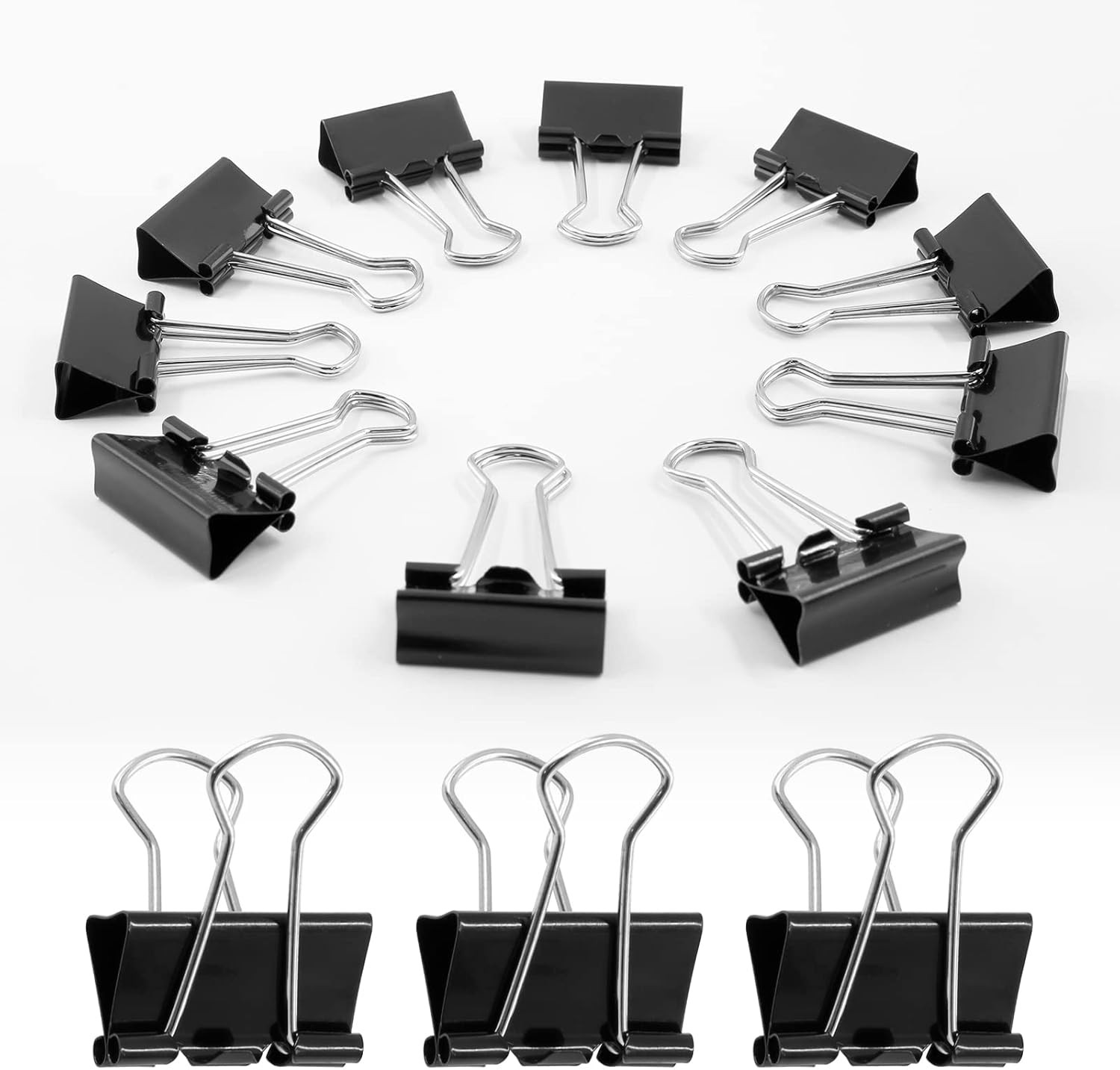 40 Pack 1 Inch / 25mm Binder Clips Black Paper Clips Medium Binder Clips Metal P
