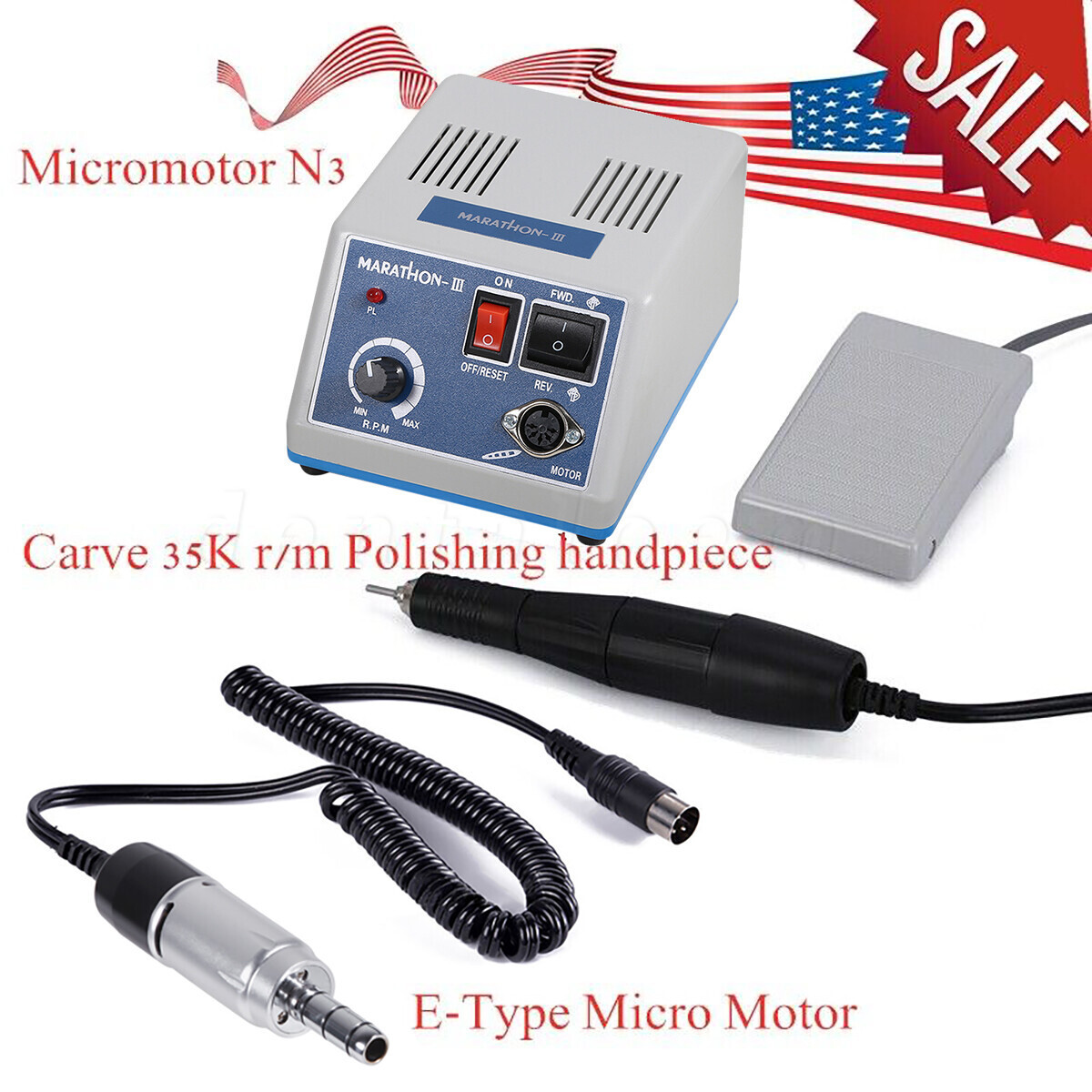 Dental Lab Marathon Electric Micromotor Polishing Unit / 35K rpm Motor Handpiece