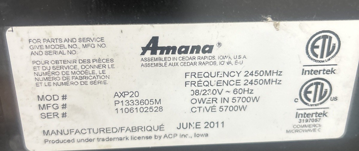 Amana AXP20convection, microwave, radiant Speed Oven
