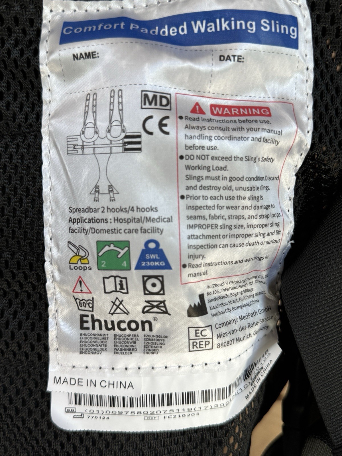 Ehucon Patient Lift Walking Sling Pelvic Padded 500lbs Helping Aid Sz Small READ