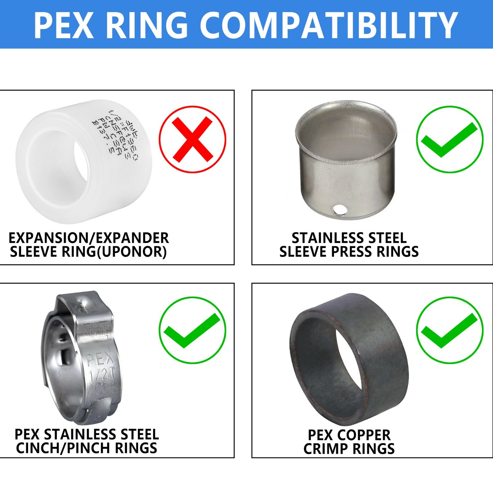 EFIELD 45 PCS 1/2″ PEX Crimp Brass Fittings: Elbow, Coupling, Tee(15 PCS/Each)