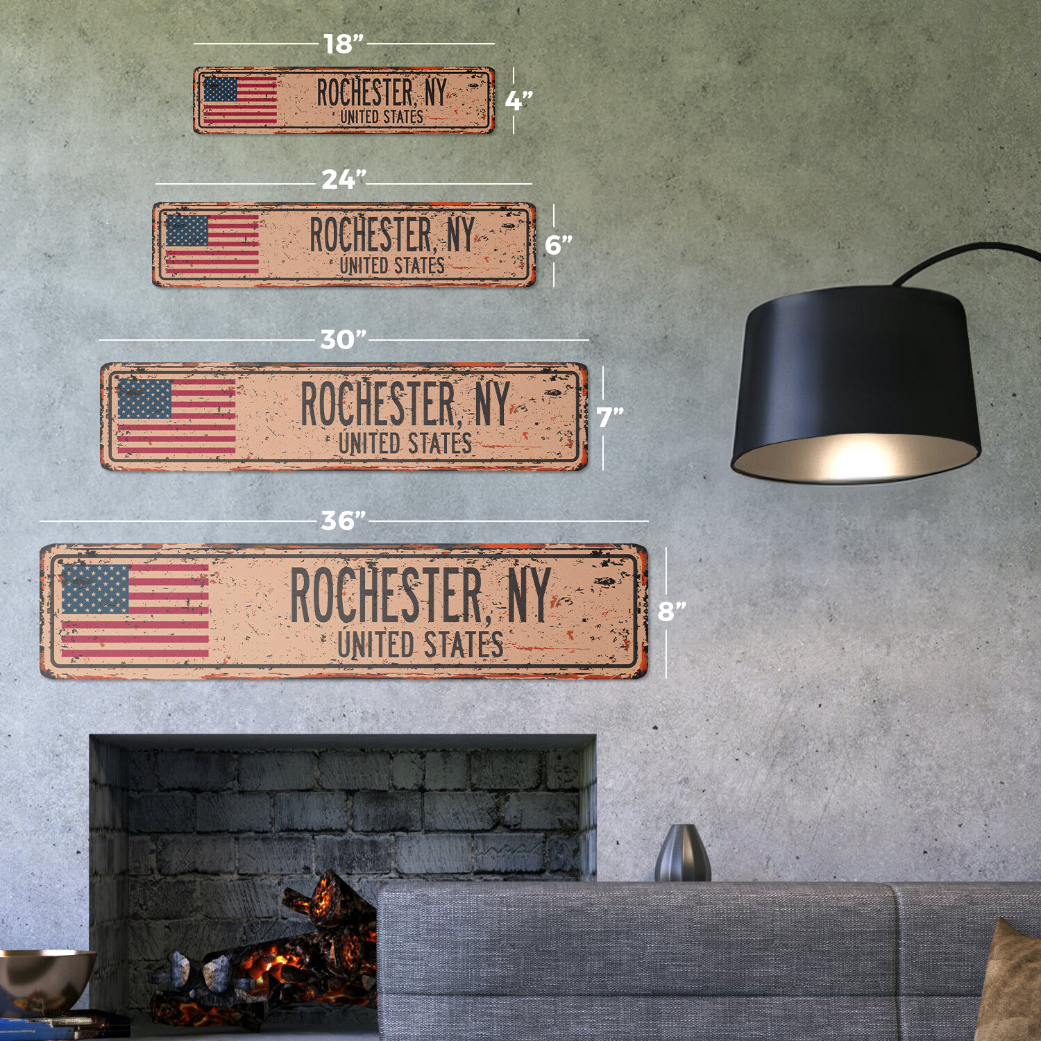 ROCHESTER NY UNITED STATES Vintage Street Sign American flag city country rustic