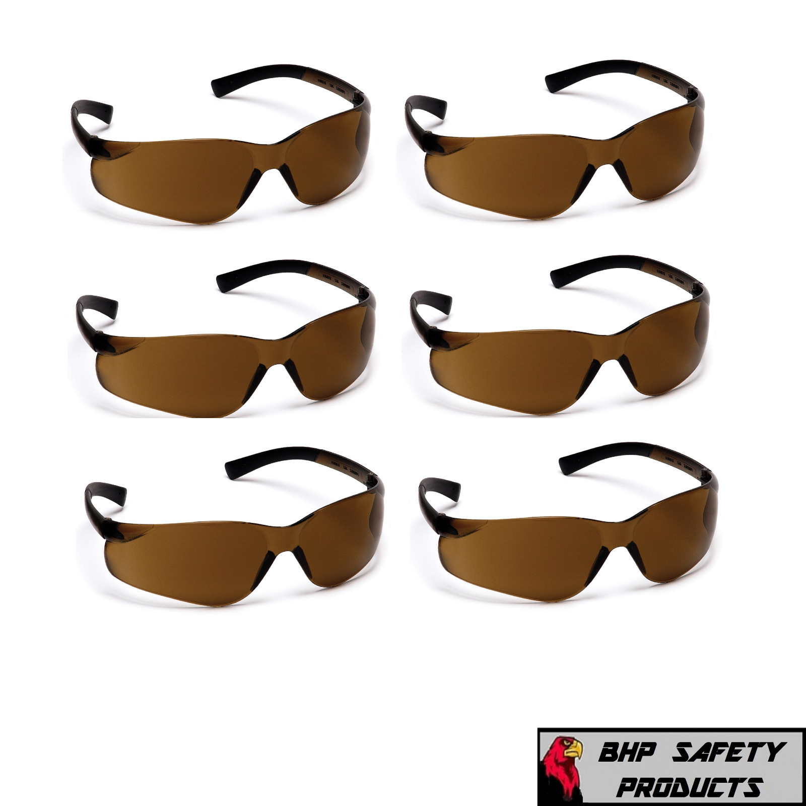 PYRAMEX ZTEK SAFETY GLASSES BROWN COFFEE LENS SUNGLASSES S2515S Z87+ (6 PAIR)