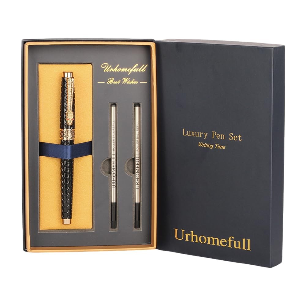 Stunning Luxury Rollerball Pen with 24K Gold Trim,Switzerland Tip with Black Ink