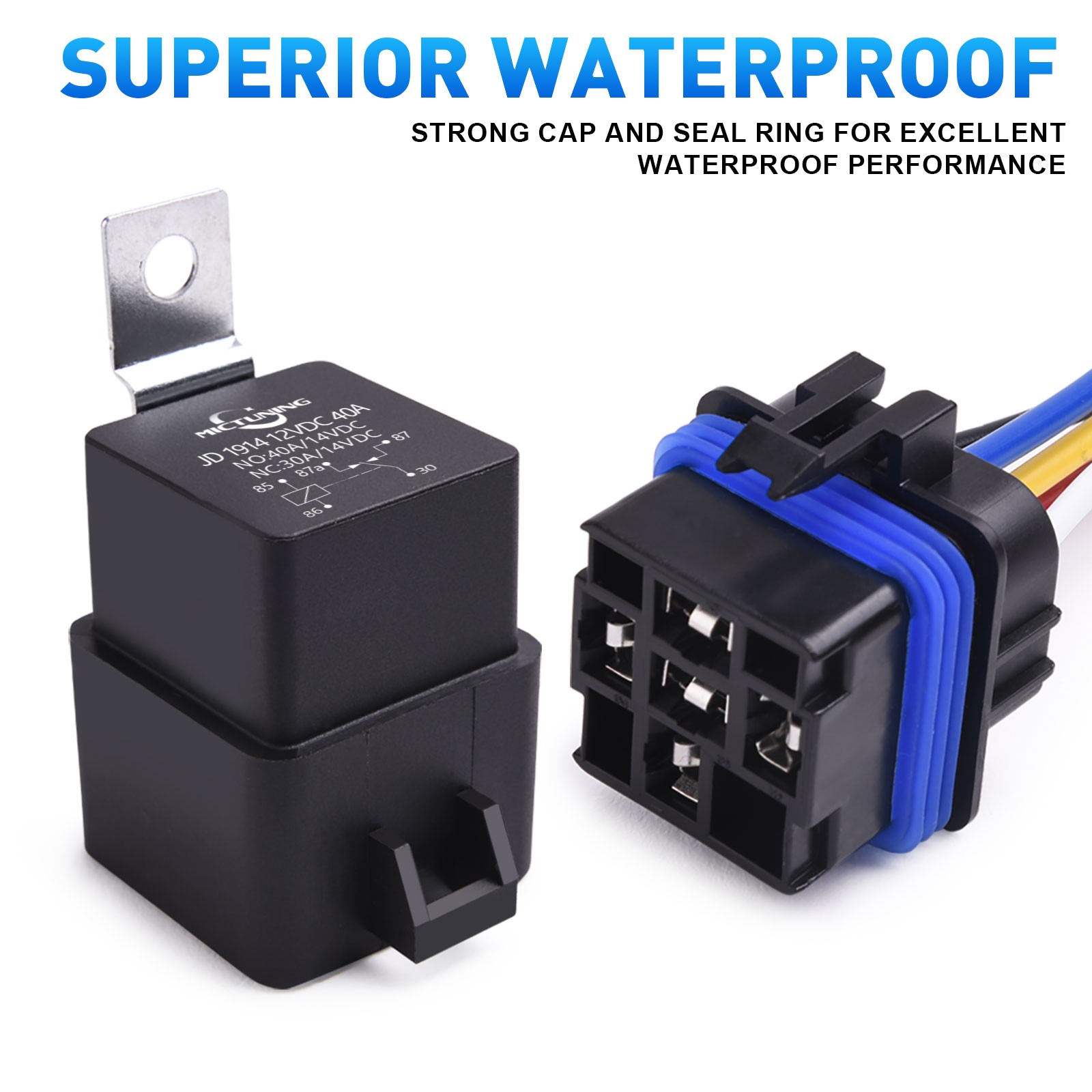 5 Pack Waterproof 12V 30/40A SPDT Relays, 14 AWG Harness & 5-Pin Hot Wire Set