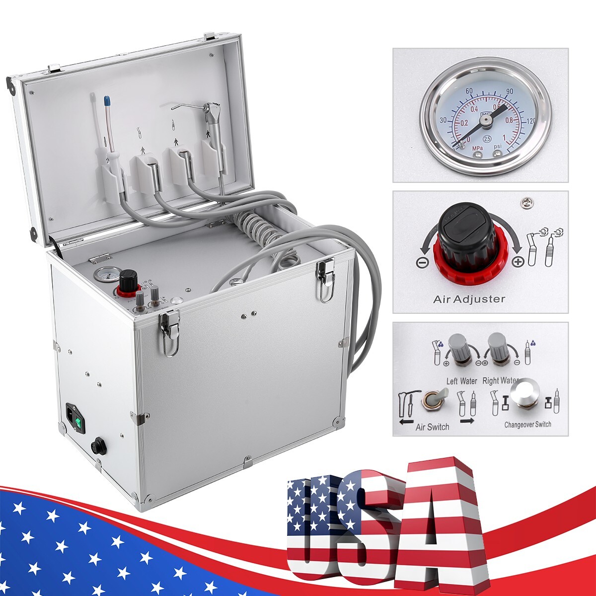 Dental Portable Mobile Delivery Unit System With Air Compressor 4Hole Suction
