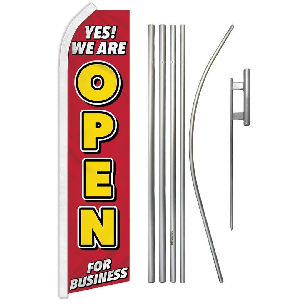 Yes! We Are Open Swooper Flutter Feather Advertising Open Flag & Pole Kit