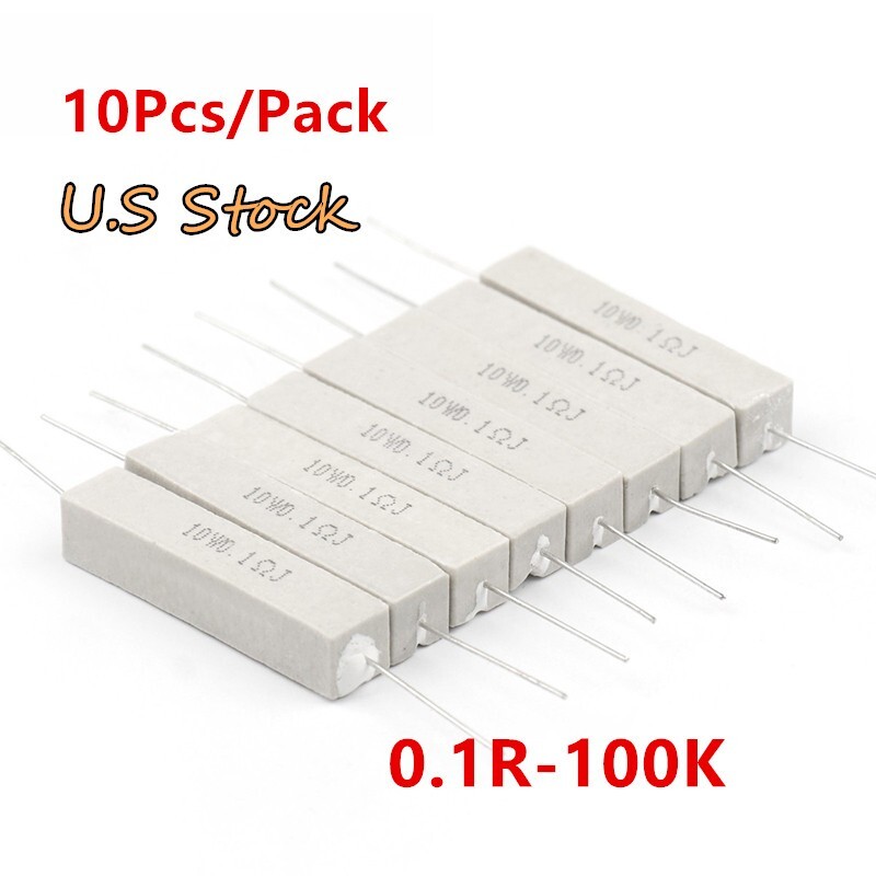10Pcs 10 watt Wirewound Cement Resistor 10W horizontal Resistors 0.1-100K ohm