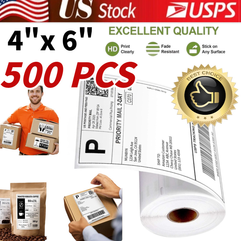 4″x6″ Direct Thermal Shipping Labels for Zebra and Rollo 500 PCS /roll US STOCK