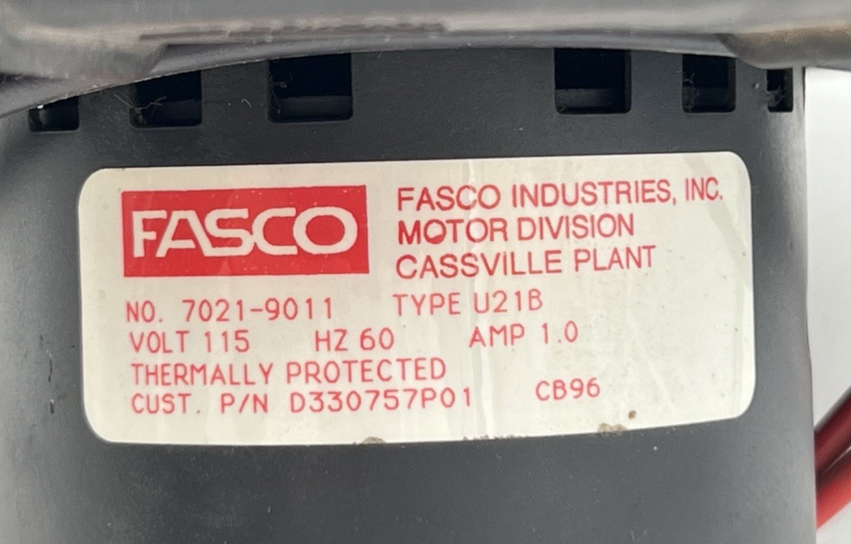 FASCO 7021-9011 FURNACE INDUCER MOTOR TYPE U21B D330757P01 115V, 60HZ, 1.0A